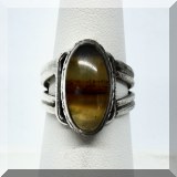 J052. Silver ring with ivory & brown stripe stone. Size 6.5 - $28 
